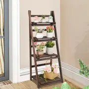 Folding 4 Tier Ladder Shelf Storage Shelving Unit Wooden Bookcase