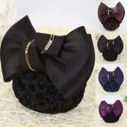 Women Hair Clip With Net Bun Cover Bow Barrette Snood Hairnet Hair Accessories