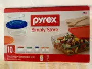 NIB Pyrex simply store 10 pc lids & clear glass storage oven MW safe