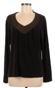NEW $78 NWT CHICOS 2 M BROWN BRONZE GOLD SPARKLE L/S TRAVELERS TOP 46" B ACETATE