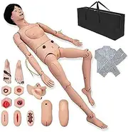 PVC First Aid Trauma Patient Care Manikin with Male and Female Exchange Genitalia & Clothes & Bedsore Module & Trauma Module & Storage Bag for Training Teaching Medical Supplies