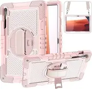 Jarttarn Case Compatible with Samsung Galaxy Tab S10 FE+/S10 FE Plus 13.1 Inch 2025,3 in 1 Hybrid Shockproof Silicone Protective Tablet Cover with Stand and Shoulder Strap (Rose Gold)