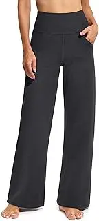 [AXKLBU] Women's Activewear Trousers Straight Wide Leg with Pockets Yoga Pants Stretch Work Tracksuit Bottoms Gym Running Joggers Fall Winter Causal Pants Tummy Control Leggings Bootcut Lounge Pants