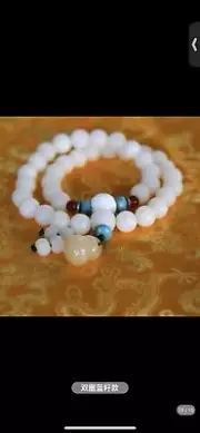 White jade Bodhi double circle Blue seed style + gourd hand string 白玉菩提双圈蓝籽款F9