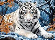 Animal White Tiger Latch Hook Rug Kit for Adults Easy Carpet Cushion with Printed Canvas Crochet Yarn Craft DIY Hooking Tapestry for Home Floor Decoration Pets Pads 52x38cm