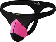 [MuscleMate] Men's Thong G-String Underwear, Men's Black Pink Thong G-String T-Back Underwear, Stretch and All-Day Comfort.