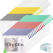 36Pcs Mesh Zipper Pouch, FHDUSRYO A4 Zipper File Bags for Organizing, Waterproof Zip Folders with 40 Labels, Plastic Document Pouch Bag Letter Size for Office, School, Board Game Storage, Travel