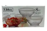 Libbey Frosted Set 4 Glass Bowls & 4 Plastic Lids 14.7 oz New In Box