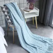 125*200cm Cozy Decorative Knit Woven Throw Blanket Sofa Throw Bed Throw Bed Blanket - Blue