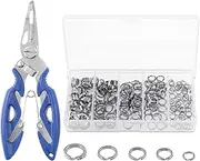 Keadic 200Pcs [5 - Sizes] Heavy Duty Stainless Steel Split Fishing Rings - Double Snap Loop Lure Connectors with Fishing Pliers Accessory 30lb to 120lb Test