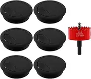 Mardatt 6Pcs 60mm Desk Grommet and Hole Saw with Arbor, Desk Cable Wire Grommet Cord Bi-Metal Hole Saw Hole Cover Desk Cable Cord Organizer for Home Office Equipment(Black, 60mm)