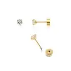 Tiny 14K Gold CZ Stud Earrings: Screw Backs for Piercings