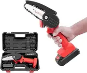 Handheld Mini Chainsaw 4 Inch, Cordless Chainsaw, Portable Small Rechargeable Chainsaw, Woodworking Saw, For Wood Cutting Tree Trimming,Red