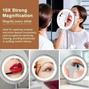 Vikus Flexible Gooseneck 17,5 cm LED Makeup Mirror, 10x Magnification, Suction Cup, 360° Swivel, Battery/Cordless, Travel