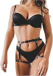 [CAMIXGQN] 4PCS Sexy Harness Belt Set Body Bra Bondage Garter Belt Women Leather Lingerie