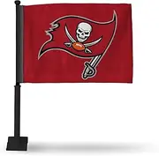 Rico Industries NFL Football Tampa Bay Buccaneers Primary Double Sided Car Flag with Black Pole - 16" x 19" - Strong Pole That Hooks onto Car/Truck/Automobile