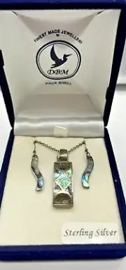 Signed DBM Paua Shell 925 Sterling Silver Earring And Necklace Set New In Box