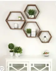 labend home Extra Large Hexagon Floating Shelves Set of 4 - Honeycomb