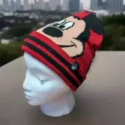 Neff Peak Fold Youth Mickey Mouse Beanie Red Black Stripes NWT Winter Disney