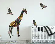 Rainbow Giraffe Birds Wall Decal