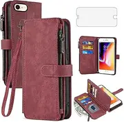 Asuwish Phone Case for iPhone 7/8/SE 2020/2022 Wallet Cover with Screen Protector Flip Card Holder Stand Cell iPhone7 iPhone8 7s 8s i SE2020 SE2022 2/2nd/3/3rd Generation SE2 SE3 7SE 8SE Women Men Red