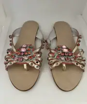 Miu Miu Women’s Glitter Crystals Sequin Flat Open Toe Slip On Mules Size 37.5