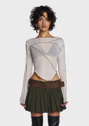 [DARKER WAVS] Filter Asymmetrical Mesh Long Sleeve Top