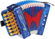 uxcell Accordion, 10 Keys Bass Button Accordion Mini Musical Instrument Lightweight for Adults Beginners Educational, Navy Blue