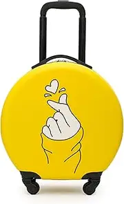 [PLMKO] 16 Inches Children's Luggage, Cute Round Suitcase, Lightweight Hard Shell Trolley ​Small Suitcase with 4 Wheels