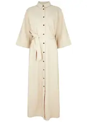 Skall Studio Beya Belted Denim Maxi Shirt Dress - Ecru - 38 (UK10 / S) 38 (UK10 / S)