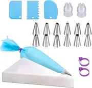Piping Bags and Tips Set - 100Pcs 12 Inch Pastry Bags with 1 Reusable Piping Bags, 2 Couplers, 12 Frosting Tips,2 Bag Ties,3 Cake Scraper - Decorating Kit for Cakes