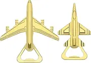 2PCS Beer Bottle Opener Airplane Shaped & Fighter Shaped Bottle Opening Tool Gadget Aircraft Decoration Aviation Gifts for Pilot with Gift Box Gold