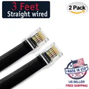 (2 Pack) 3 Feet Black RJ12 6P6C Heavy Duty Straight Data Cable 36"