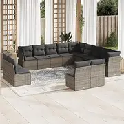12 Piece Grey Poly Rattan Garden Sofa Set with Cushions Patio Furniture Set with Modular Design, Table Included, Suitable for Porch, Balcony & Outdoor Use, Comfortable Chairs for Sale