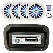 Pyle Marine CD Radio,Adapter,Spa Bezel, Ant,Wire, 4x 6.5" 180W LED White Speaker