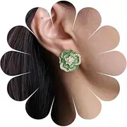 [Allereyae] Vintage Green Flower Pearl Stud Earrings Camellia Pearl Earrings Camellia Pearl Beads Blossom Earrings Camellia Camellia Natural Pearl Wedding Earrings Jewelry for Women and Girls, Zinc, No