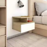 NNEVL Floating Nightstands 2 pcs White and Sonoma Oak 40x31x27 cm Chipboard
