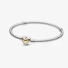 Authentic Pandora Domed Golden Heart Charm Bracelet size 17