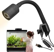 Rotating Small USB Light, Fish Tank Light, Soft with Flexible Angle for Open Terrarium, 0.94x0.94x6.46 inches Small for Hotel, Living Room, and Aquarium Decor
