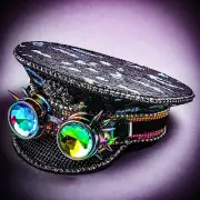 Steampunk Burning Man Captain Hat w/ Kaleidoscope 3D Goggles Black Fisherman Cap