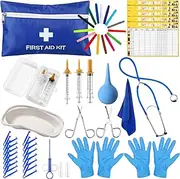 Silkfly 51pcs Puppy Kitten Whelping Kit Includes Whelping Collars Record Keeping Charts Bulb Aspirator Cord Clamps Feeding Nipple Bottle Scissors Stethoscope Towel Pill Dispenser for Newborn Pet