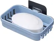 Wall Mounted Double Layer Soap Dish Holder Punch-Free Drawer Draining Holder Kitchen Sponge Storage Box Bathroom Organizer Rack(Single Layer Blue)