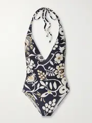 [La DoubleJ] La DoubleJ - Printed Halterneck Swimsuit - Blue - x large x large Blue