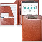 ProCase Clipboard Folder Portfolio, A4 Leather Padfolio Clipboard, Business Portfolio Clipboard Folder Professional Portfolio for Interview Resume Office Conference -Brown