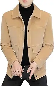[Qolkmuiy-GJ] Men's Business Simple Comfortable Thick Jacket Casual Daily Handsome Warm Coat Wool Plush Velvet Short Trench