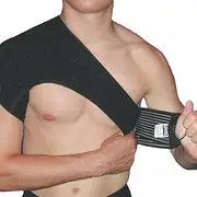 Bodyassist Sports Thermal Shoulder Support with Stabiliser Strap, Black, Right Side, Regular