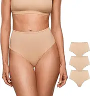 [INLYRIC] Women's Inbarely Soft Thong - High Waisted Tagless Smooth Stretch Underwear Ultra-Soft No Show Ladies Panties 3 Pack