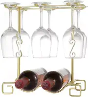 Wine Glass Holder, Freestanding Table Top Goblets Metal Storage Rack for 2 Bottl