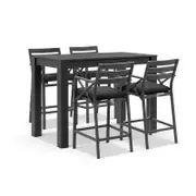 Santorini Outdoor 1.5m Rectangle Aluminium Table with 4 x Kansas Bar stools Charcoal - Denim Grey