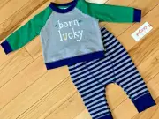 NWT 2 Pc BORN LUCKY St Patrick Day Outfit Sz 6-9 Mo Infant By Cat & Jack IRISH